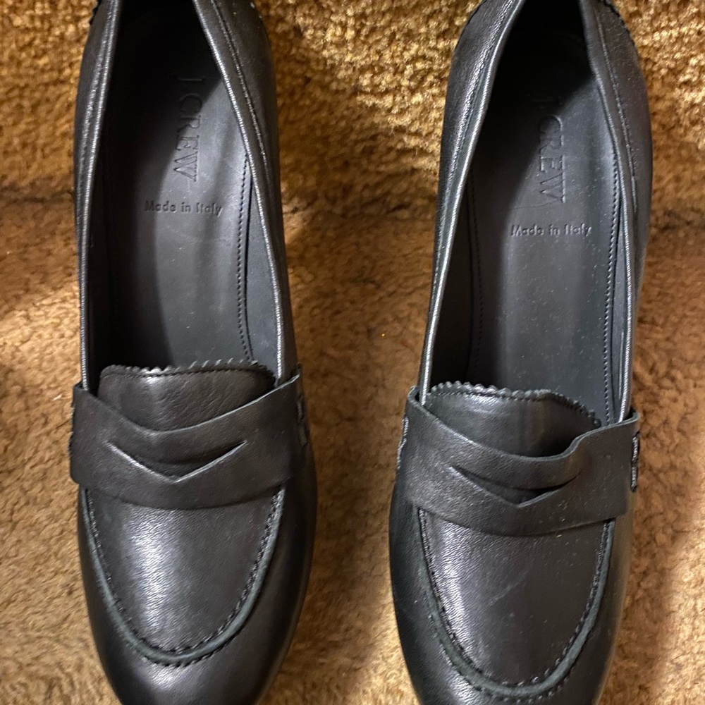 Black, Leather, 4-1/2” high heel pumps by J crew - Size 9.